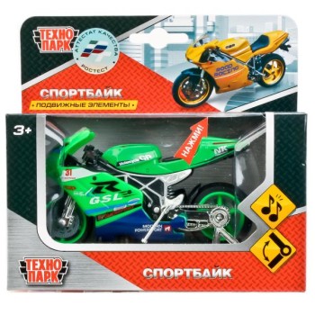 Технопарк. Мотоцикл "Суперспорт" металл. 11,5см,озвуч.,подвиж. элементы арт.532116-R