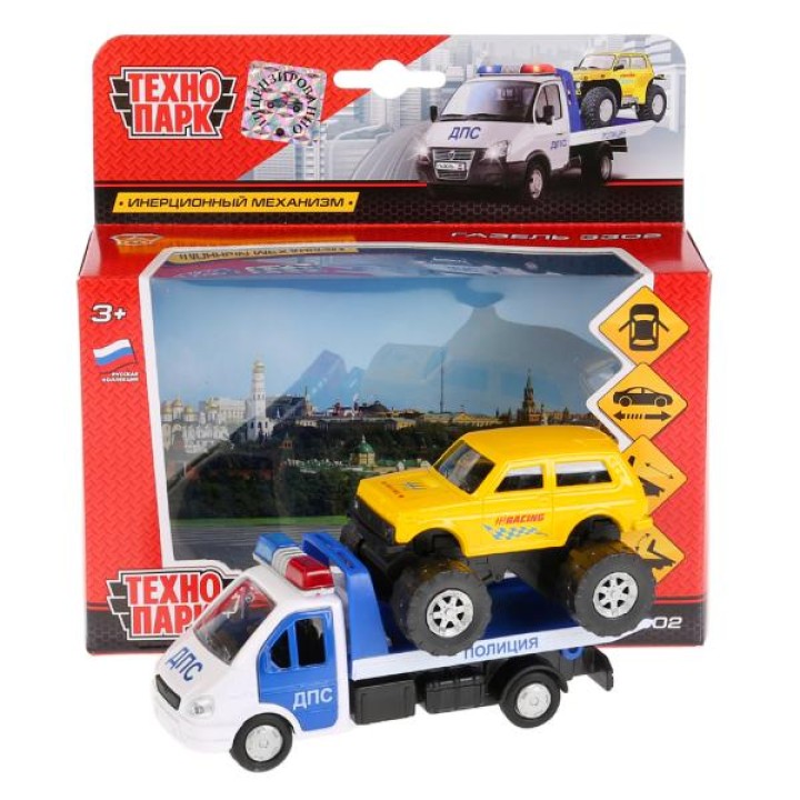 Технопарк."Газель" арт.SB-16-42-T5-WB эвакуатор 12см, инерц. + лада 4х4 б/к 7,5см.