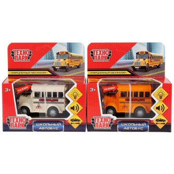 Технопарк. Автобус Школьный арт.1405989-R 8см, свет+звук, инерц., в кор.