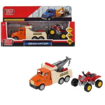 Технопарк. Эвакуатор с квадроциклом арт.1009-EVO2-R длина 20 см, подв элем, инерц.