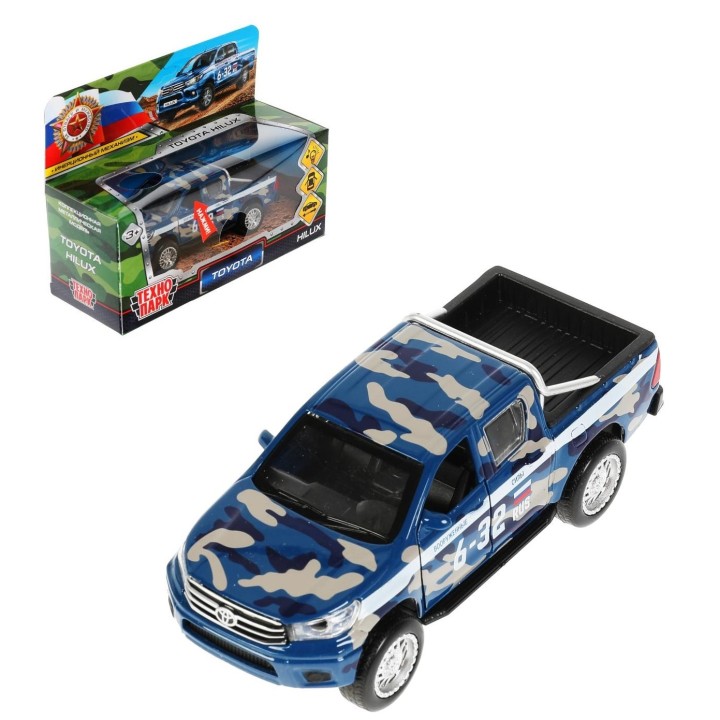 Технопарк. Модель "Toyota Hilux. Камуфляж" арт.HILUX-12SLMIL-BU12 см, свет-звук двери, синий,