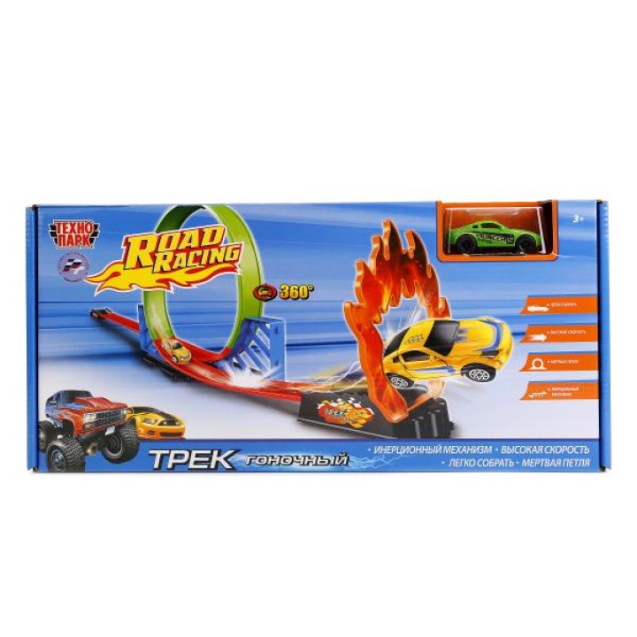 Технопарк. Трек с машинкой 7,5 см инерц.цвет в ассорт.арт.1394023-R