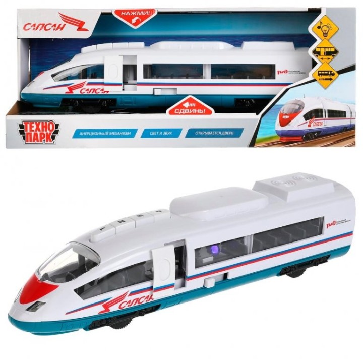 Технопарк. Электоропоезд "Сапсан" 30 см, двери, 4 кноп, бел, пластик свет-звук арт.SAPSAN-30PL-BUWH