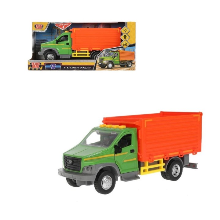 Технопарк."Газон Next" Самосвал арт.GAZONDUMP-22PL 22 см свет-звук, двер, кузов, зелен,