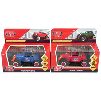 Технопарк. "Ретроавто" арт.1586687-R, 12см, свет-звук, открыв. двери, инерц., цвет в ассорт. в кор.