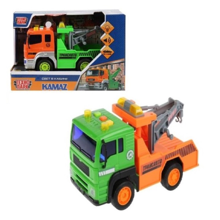 Технопарк. Камаз "Эвакуатор" арт.KAM-17PL-EVO свет+звук 17см, пластик, на бат в кор.