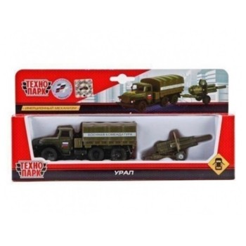 Технопарк. Урал "Военная комендатура" арт.SB-16-17WB-1 металл. инерц 12см с пушкой, открыв. двери