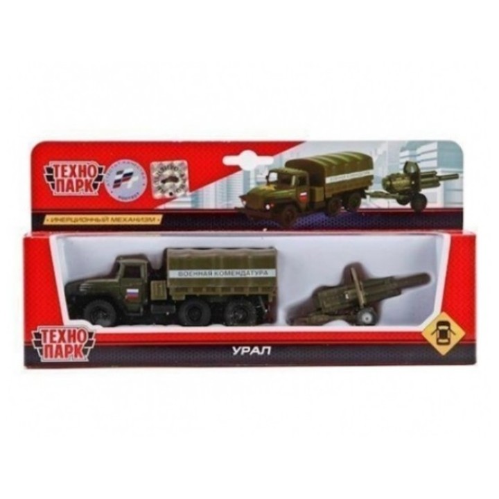 Технопарк. Урал "Военная комендатура" арт.SB-16-17WB-1 металл. инерц 12см с пушкой, открыв. двери