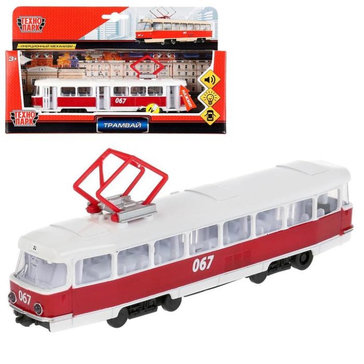 Технопарк. Трамвай арт.CT12-463-2-OR-WB 18см, инерц. свет+звук, открыв. двери