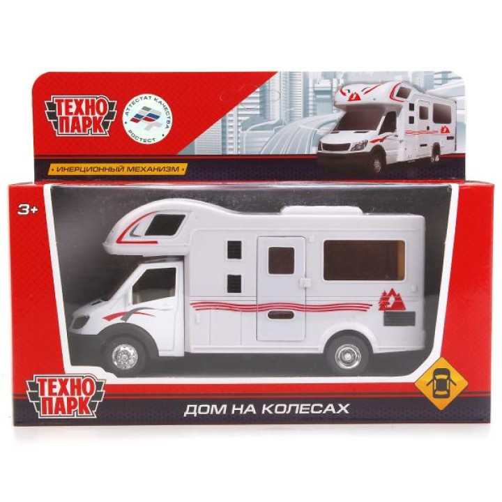 Технопарк."Дом на колесах" арт.1020-R 17см металл. инерц. открыв.боковая дверь