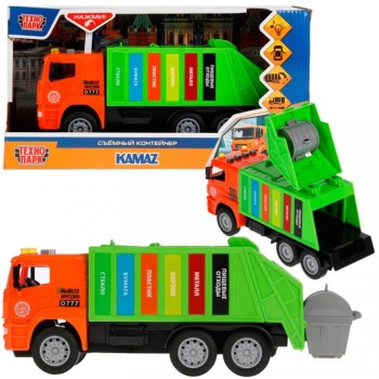 Технопарк. Машина "Kamaz Мусоровоз" 30 см, инерц, зелен, пластик свет-звук арт.KAMGARB-30PL-OGGN