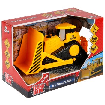 Технопарк."Бульдозер" арт.1811A048-R 18см,свет,звук, пластик, подвиж. детали, инерция в кор.