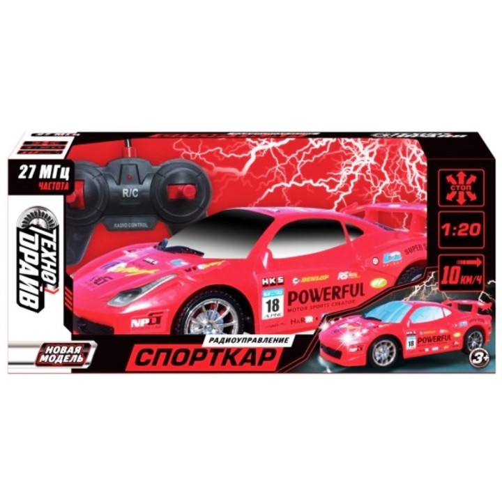 Технодрайв. Р/У "Машина Спорткар" арт.B1461042-R 1:20 на бат, в коробке. 25*13*11см