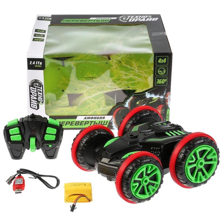 Технодрайв. Р/У "Машина Амфибия перевёртыш" арт. ZY588377-R на аккум., USB З/У 31,5*27*19,5см