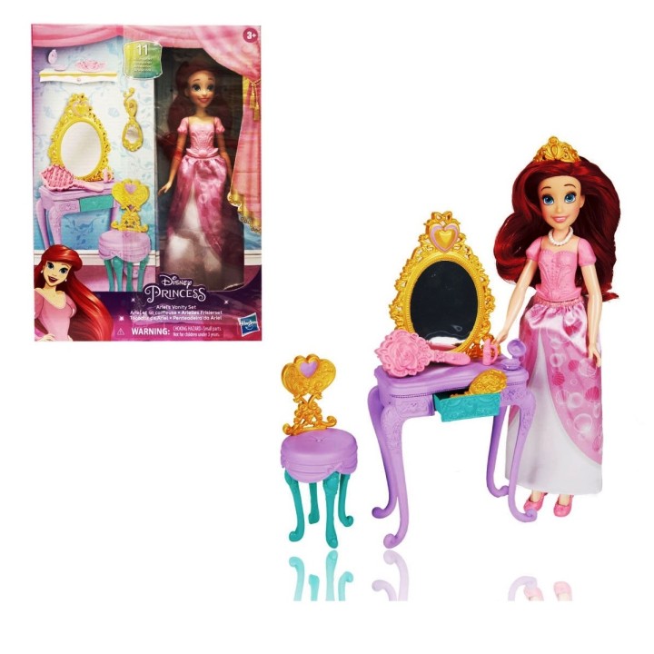Hasbro. Кукла "Disney Princess. Ариель" 26см с акс.. (столик,стул. расч.,зеркало, корона) арт.F4846