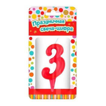 ND Play. Парафиновая свеча "Тортик" (цифра 3) в блист. цвет ва ассорт. арт.297386