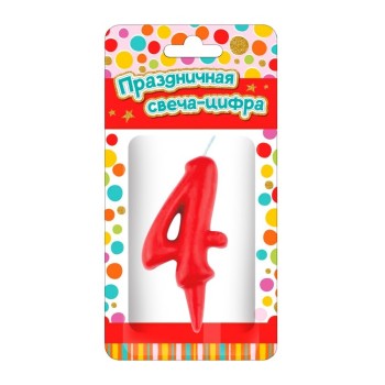 ND Play. Парафиновая свеча "Тортик" (цифра 4) в блистере цвет в ассорт. арт.297387
