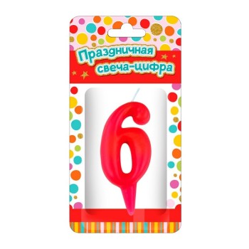 ND Play. Парафиновая свеча "Тортик" (цифра 6) в блистере цвет в ассорт. арт.297389