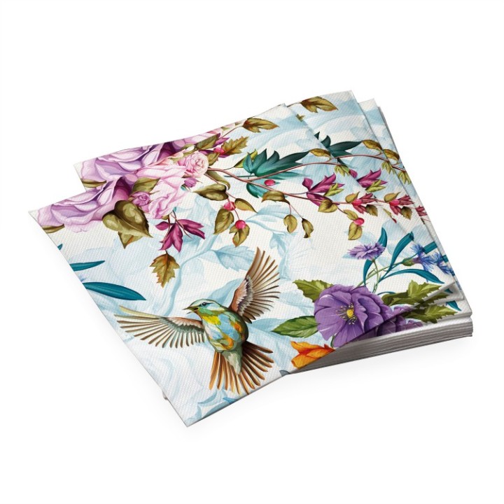 ND Play. Салфетки бумажные трехслойные "Птицы и цветы" 33х33 см, 20 шт арт.297168