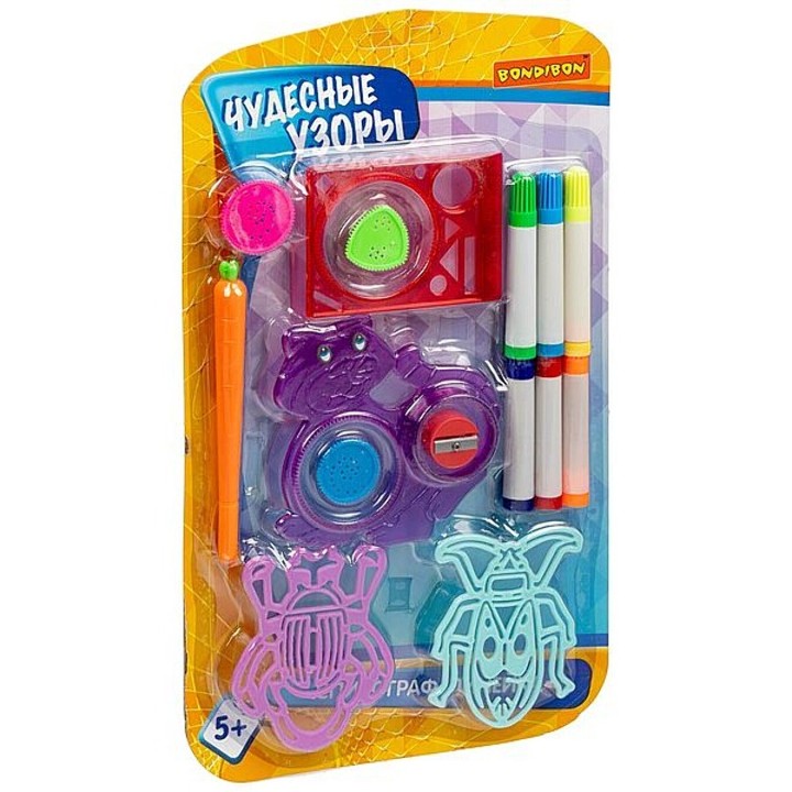 BONDIBON ВВ4836 Спирограф-линейка "Чудесные узоры" фломастеры, трафареты на блистере