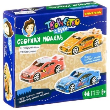 BONDIBON ВВ2206 Сборная 3D модель "Гоночная машина красная" с инерц механ. арт. 2613