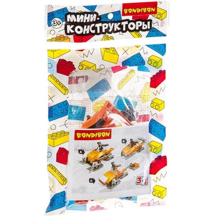 BONDIBON ВВ3233 Мини-конструктор 3в1 "Транспорт" 15,5х23 см, 6 видов,