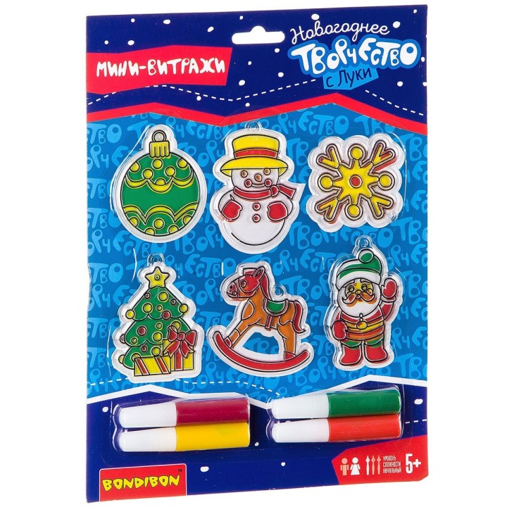 BONDIBON ВВ1934 Набор для творчества "Новогодние украшения. Витраж." для девочек, 6шт.в наборе