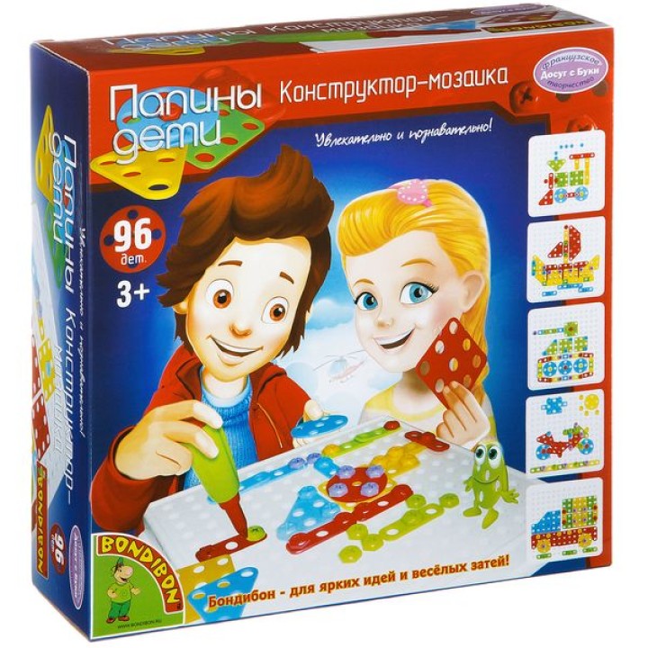 BONDIBON ВВ2048 "Папины дети" Конструктор-мозаика 96 дет. 25,5х7,8х2