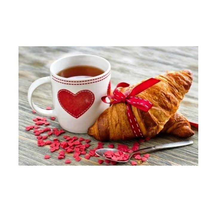 Рыжий кот. Холст 22х30 арт.HS295 с красками по номерам "Композиция с круассаном"