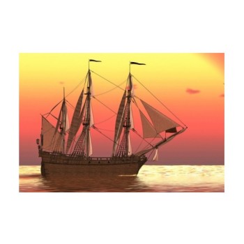 Рыжий кот. Холст 22х30 арт.HS344 с красками по номерам "Корабль в лучах заходящего солнца"