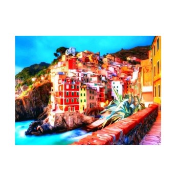 Рыжий кот. Холст 22х30 арт.HS239 с красками по номерам "Город на утесе у моря"