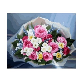 Рыжий кот. Холст 30х40 арт.Х-0160 с красками по номерам "Нарядный букет цветов"