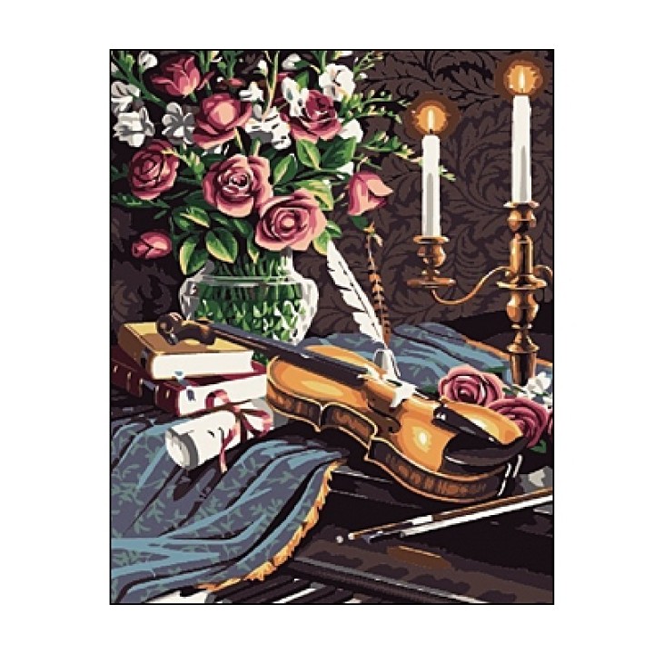 Рыжий кот. Холст 40х50 арт.TY023 с красками по номерам "Цветы и скрипка"