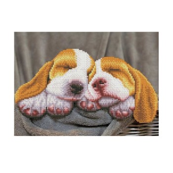 Рыжий кот. Алмаз. мозаика ACH033 30х40 см, с подр. с част. заполн. (18 цв.) "Спящие щенята"