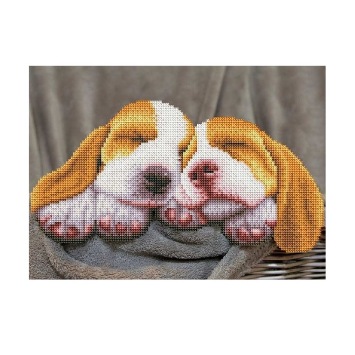 Рыжий кот. Алмаз. мозаика ACH033 30х40 см, с подр. с част. заполн. (18 цв.) "Спящие щенята"