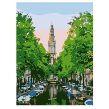 Рыжий кот. Холст 22х30 арт.HS141 с красками по номерам "Лодки на канале"