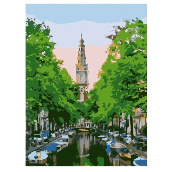 Рыжий кот. Холст 22х30 арт.HS141 с красками по номерам "Лодки на канале"