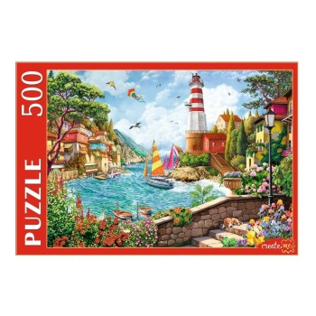 Рыжий кот. Пазлы 500 эл. арт.3877 "Маяк в городе у моря"