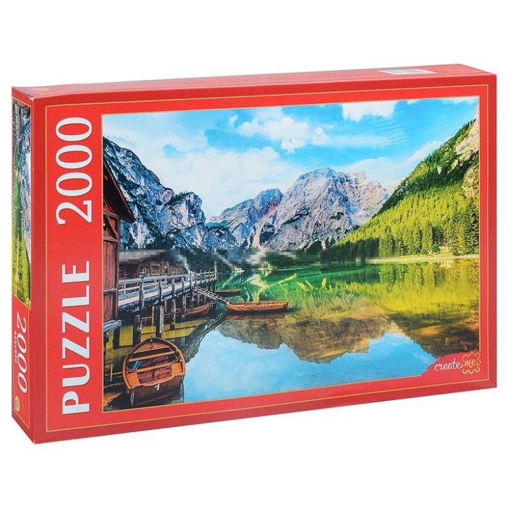 Рыжий кот. Пазлы 2000 эл. арт.3697 "Озеро Брайес и лодки" Италия.