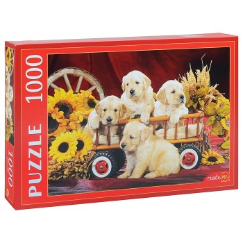 Рыжий кот. Пазлы 1000 эл. арт.7875 "Щенки и подсолнухи"