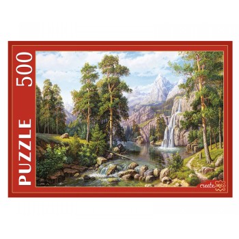 Рыжий кот. Пазлы 500 эл. арт.1060 "Пейзаж с водопадом" В. Потапов.