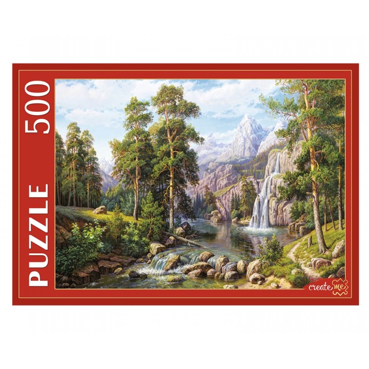 Рыжий кот. Пазлы 500 эл. арт.1060 "Пейзаж с водопадом" В. Потапов.