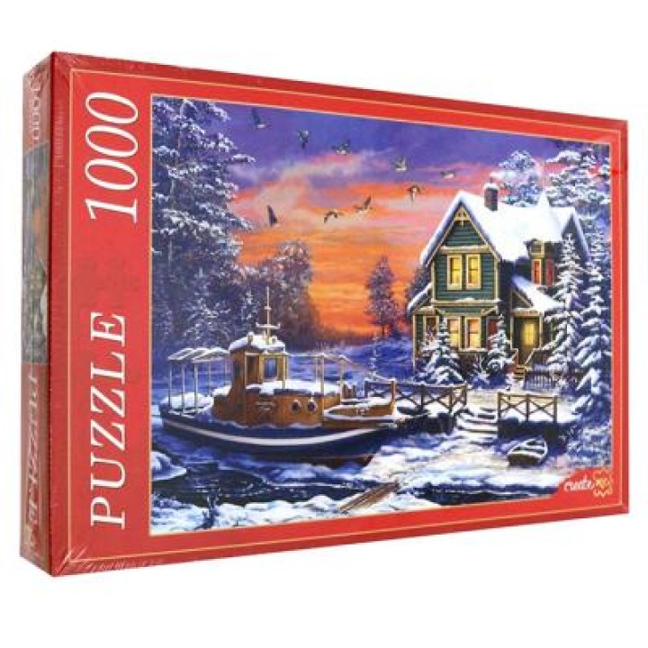 Рыжий кот. Пазлы 1000 эл. арт.5153 "Зимний домик"