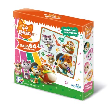 Origami. Пазл 64 "44 Котёнка. Лампо и команда" +наклейки арт.04971