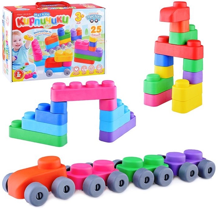 ДК.Конструктор "Мягкие кирпичики plus. Веселый транспорт" арт.04034 25 дет+колесики /7