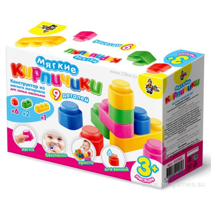 ДК.Конструктор "Мягкие кирпичики" арт.01582 из мягкого матер. для самых маленьких 9 дет.