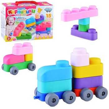 ДК.Конструктор "Мягкие кирпичики plus. Веселый транспорт" арт.04032 15 дет+колесики