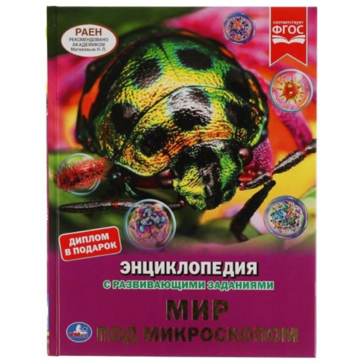 Умка. Книга "Энциклопедия Мир под микроскопом" с развивающими заданиями.