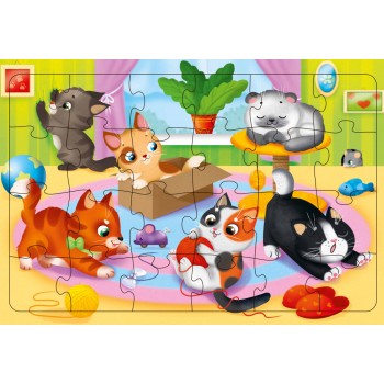 ГеоДом. Пазл листовой на подложке. Котики 24 детали.