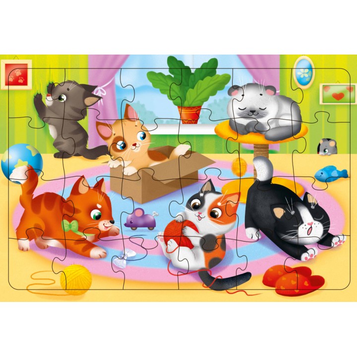 ГеоДом. Пазл листовой на подложке. Котики 24 детали.